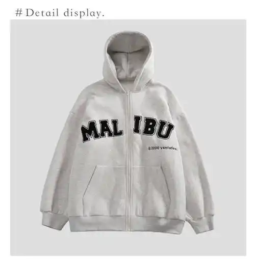 谦然男装秋冬开衫卫衣字母毛巾绣流行款外套花灰色m