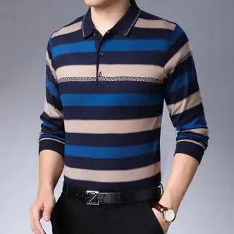 七匹狼爸爸春装长袖t恤翻领大码中年男士上衣服中老年人男装秋装1618