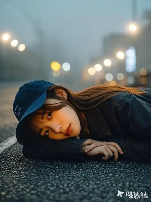 伤感美女夜中行,远景朦胧雾轻盈