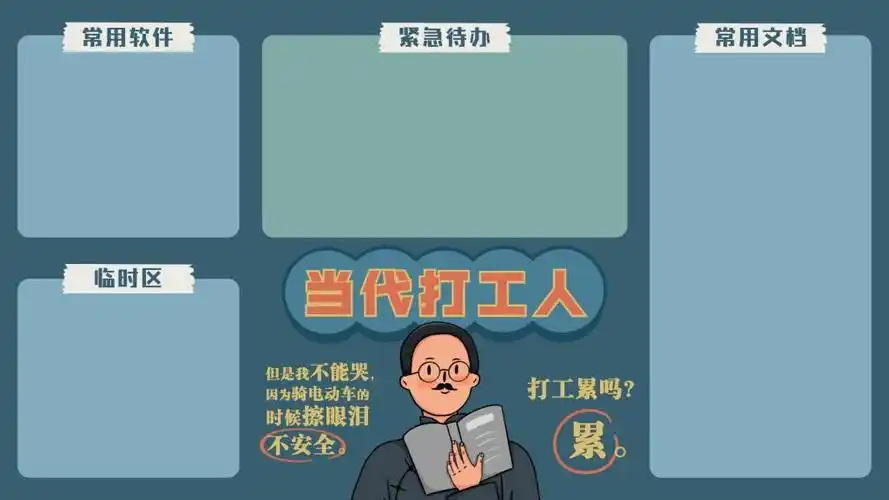 当代打工人趣味电脑分区壁纸,高清图片,简约-纯色壁纸