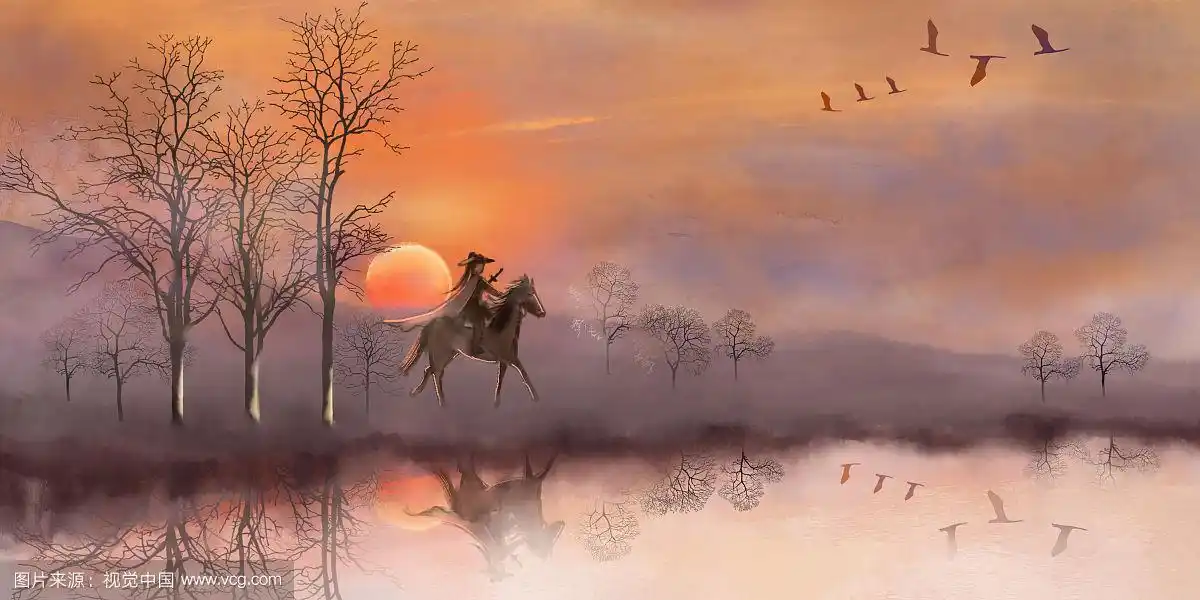 塞外古道上骑马的侠客