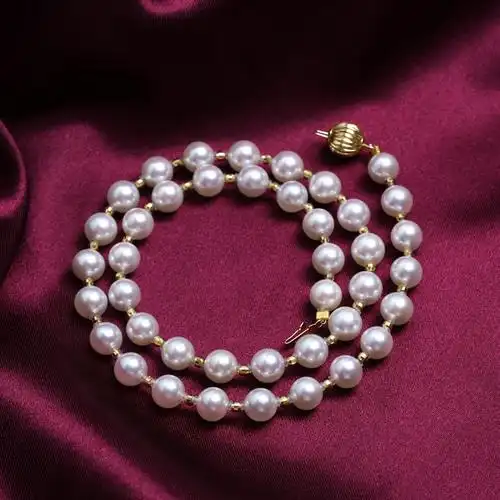 海发珍珠 日本akoya白色海水珍珠项链 7-7.5mm正圆 18k金珍珠链真