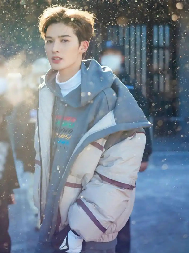 朱正廷雪景写真,冬日氛围感男友照有了  分享雪地随拍,身穿灰色运动