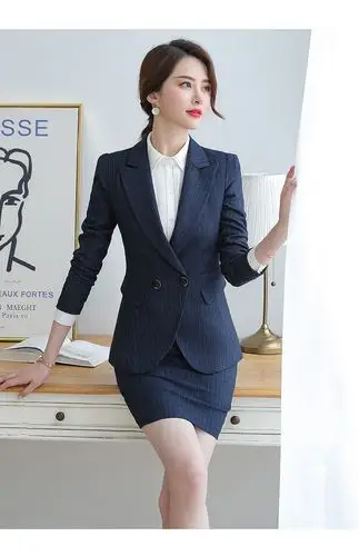 佳昭 职业装女装套装小西装女条纹外套休闲上衣女春秋女士黑色西服