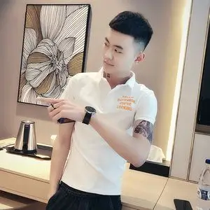 短袖polo衫男修身社会精神小伙百搭半截袖网红同款痞帅发型师t恤