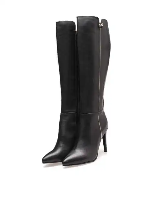 tv collection女士鞋包专场黑色简约牛皮全真皮包跟超高高筒靴ftve11