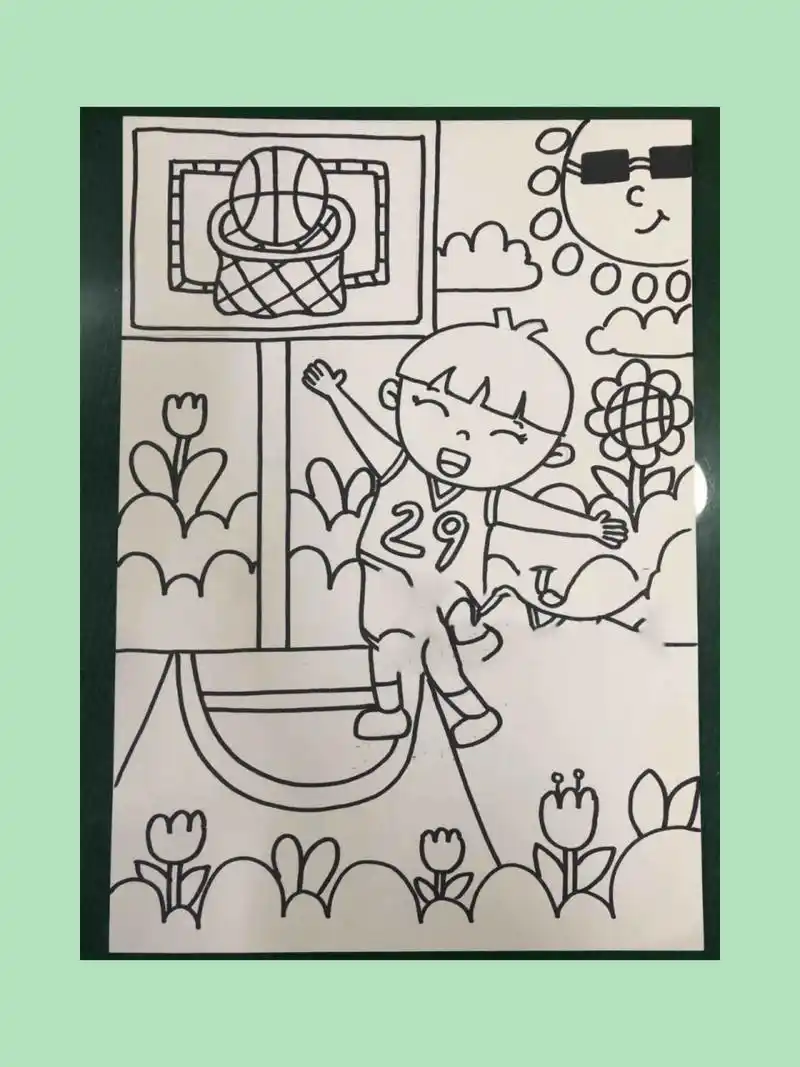 儿童画 打篮球的少年 打篮球的男孩(临摹)