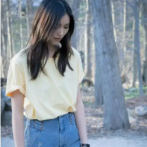 现货~刘雯明星同款夏新款纯色t恤女圆领宽松不起球短袖百搭上衣