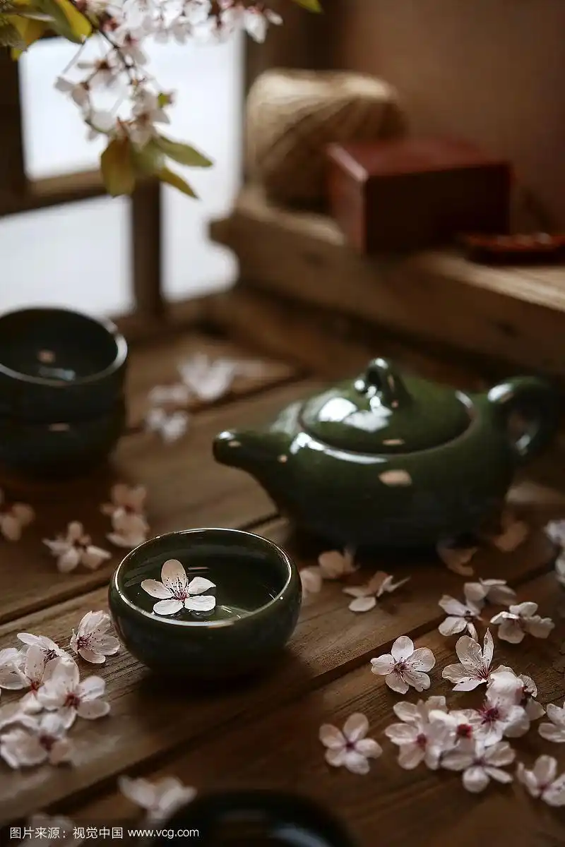 中国风 茶 花 茶具 窗前 木 古色古香 杯盏 樱花 古风