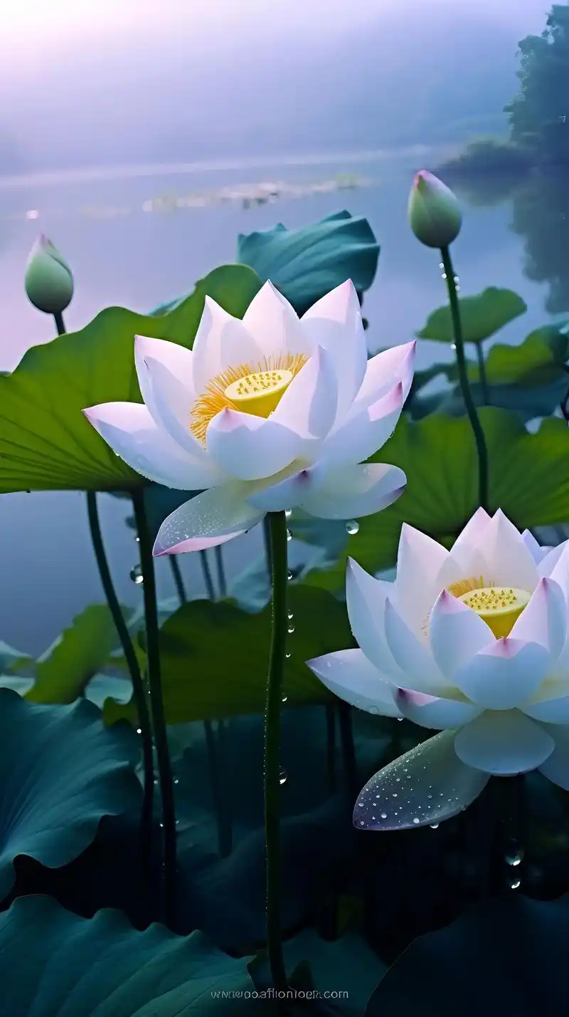 粉白的荷花,如仙境般的美丽.仙雾缭绕,宛如梦幻.它的存在让人 - 抖音