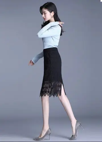 高腰修身中裙蕾丝裙半身裙2020秋冬新款包臀裙一步裙显瘦镂空女裙