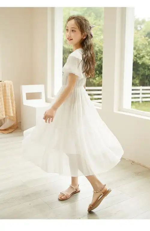 矢向童装女裙子小学生10岁女孩连衣裙白纱裙女童2021新款儿童裙子公主