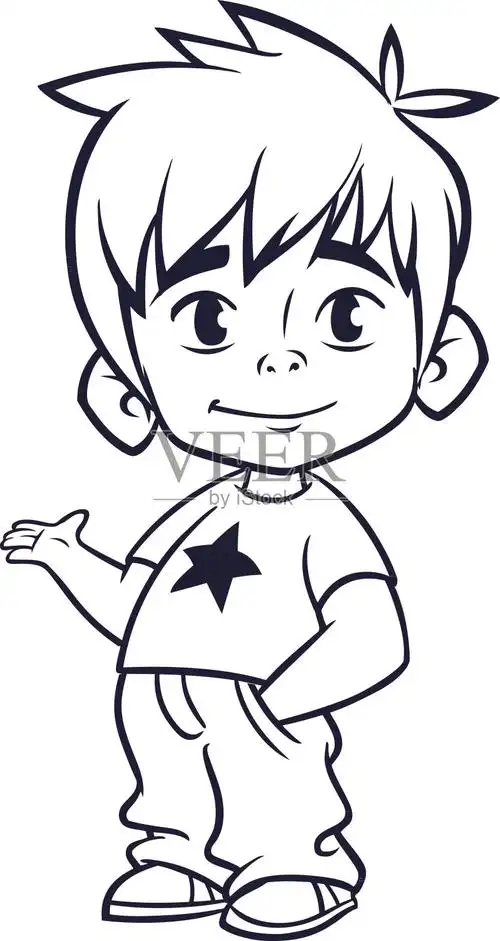 卡通搞笑小男孩的轮廓矢量图插画图片素材