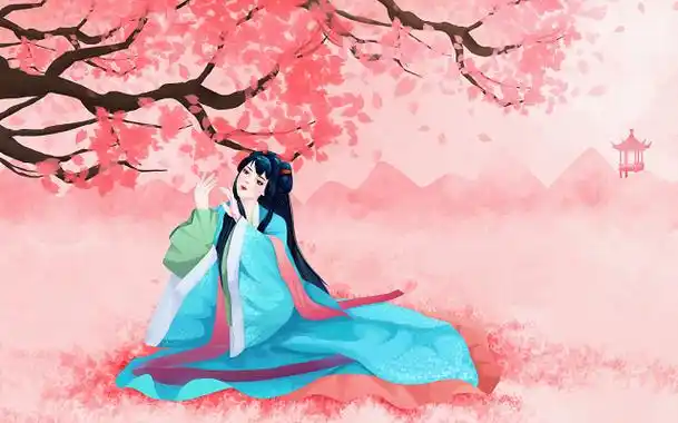 卡通古风古装美女原创插画素材