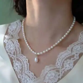 九州众合淡水米粒项链新款小众气质高级感项链椭圆小米粒淡水珍珠项链
