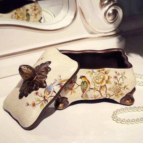 花狐狸欧式田园复古陶瓷首饰盒摆件家居装饰首饰项链小物件收纳盒