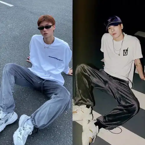 灰色丝绒裤王嘉尔同款,可抽绳调节,版型我爱了鞋子:白色复古运动休闲