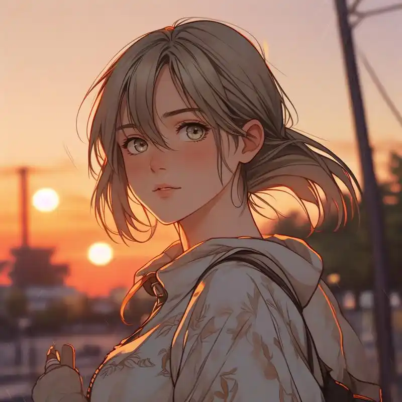 93日落下的女生头像99 日落时分,阳光洒在她的脸上,映衬出那份