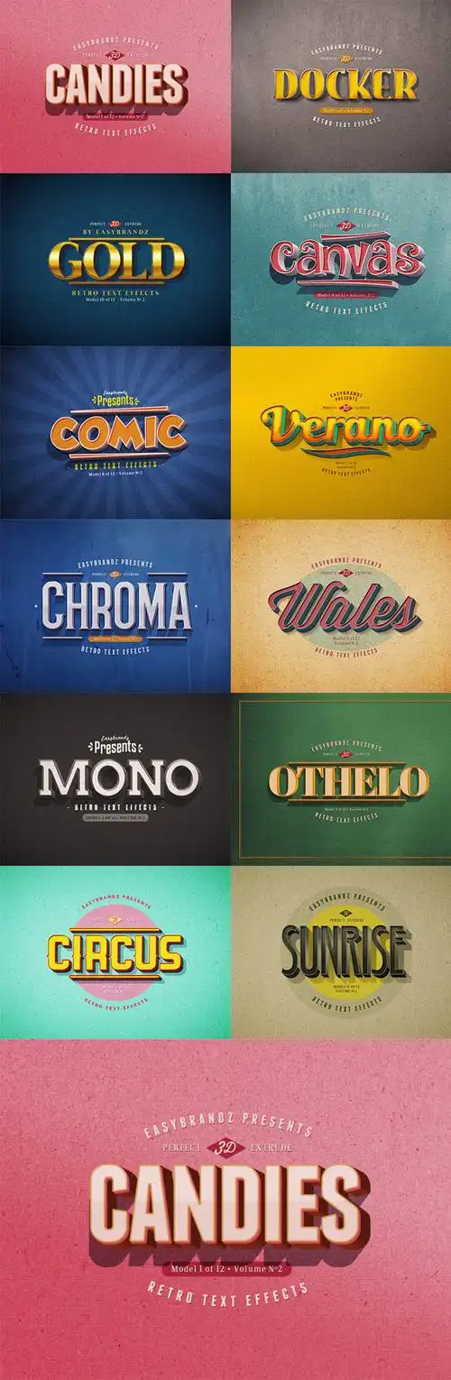 2020时尚彩色质感立体字标题主题字体样式psd分层设计素材字体样式乐