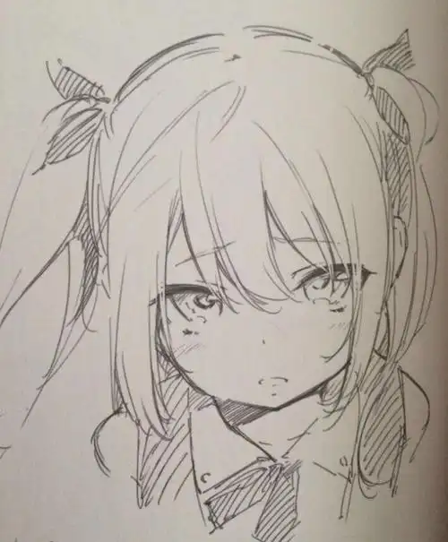 手绘线稿二次元女孩