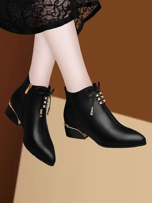 台湾红蜻蜓rd女士皮鞋年秋秋冬季靴子子女短靴时装靴