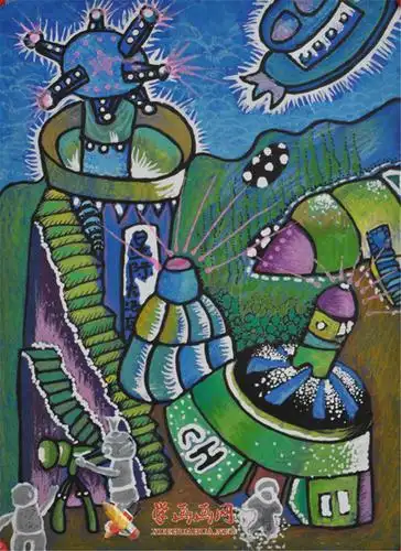 六年级小学生科幻画《第二星球》赏析__科幻画_科幻画图片大全_学画画