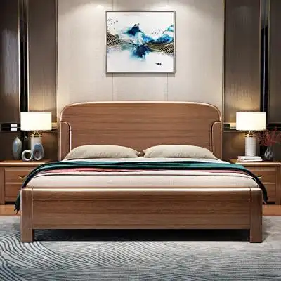 百冠环球 胡桃木实木床简约1.8米双人大床1.