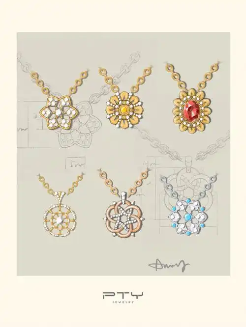 pty手绘稿系列宝石花朵项链