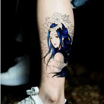 妙微熊蓝色美女艺蝉手臂性感个性刺青花旦胳膊纹身贴纸半臂纹身贴三张