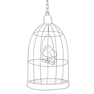手绘笼子里的鸟
