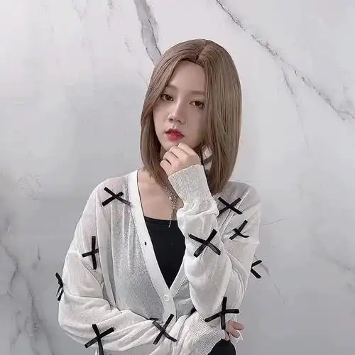 假发女短发网红修圆脸锁骨发八字中分斜刘海款自然逼真整顶全头套