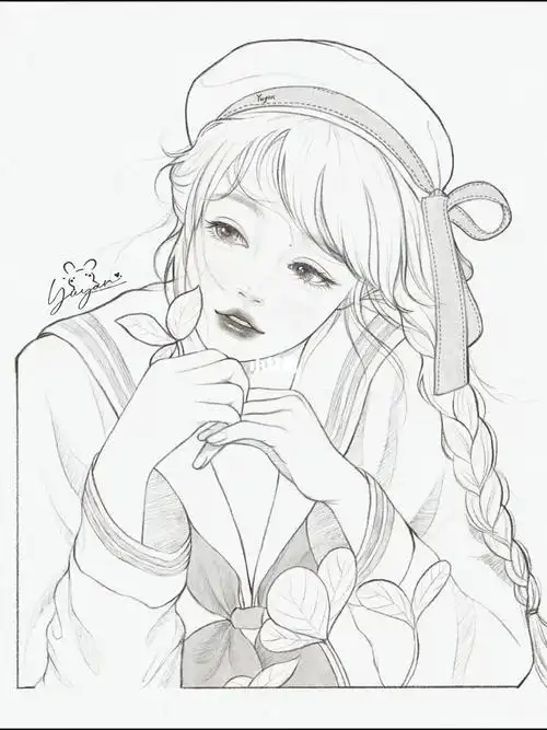 水手服少女线稿绘画过程
