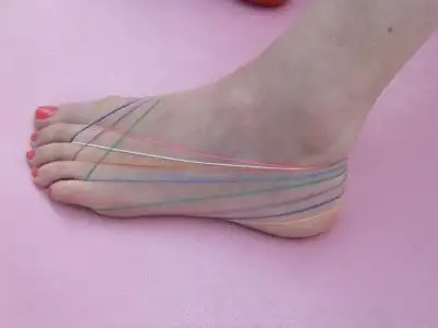 解决小腿与脚踝水肿 ╟  依序不同颜色的橡皮筋从脚趾头绕到脚后跟