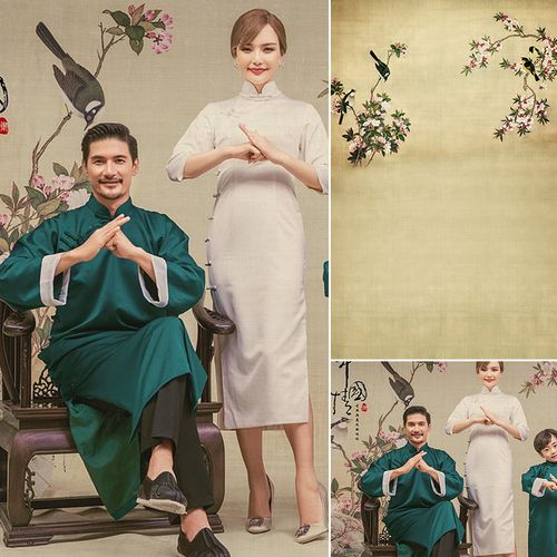 全家福主题拍照背景布油画布中式旗袍汉服艺术写真婚纱拍照幕布拍摄