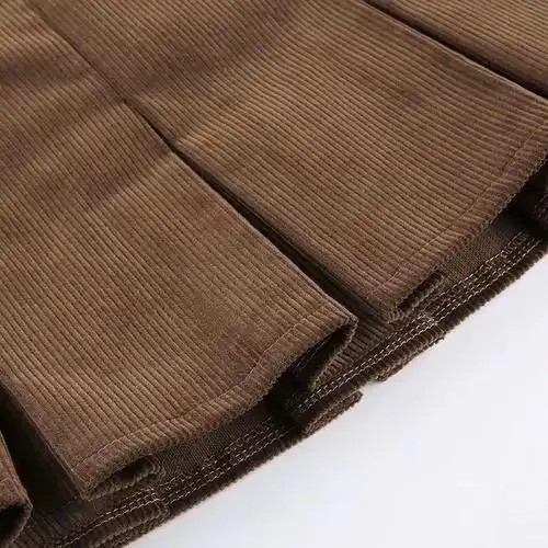 brandymelville棕色复古灯芯绒百褶裙bm秋冬高腰字裙半身半身裙