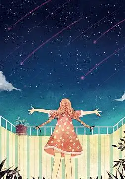 蓝色星空流星粉色少女文艺小清新阳台背景图