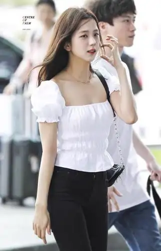 blackpink jisoo金智秀同款白色法式泡泡袖上衣收腰超仙小衫女夏