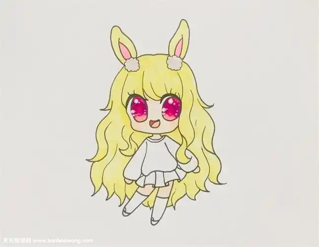 线描手抄报人物简笔画女孩 手抄报简笔画 手绘 线稿q版兔耳少女简笔画