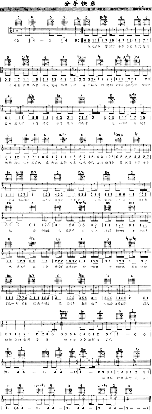 分手快乐吉他谱梁静茹