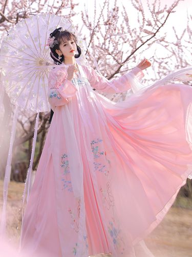 桃妖粉色齐胸汉服大裙摆唐制齐胸襦裙春夏汉服女仙气古装汉服