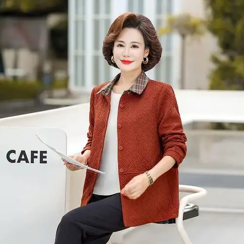 宽松上衣中老年女装2024新款春秋夹克奶奶外套加肥特大码妈妈春装