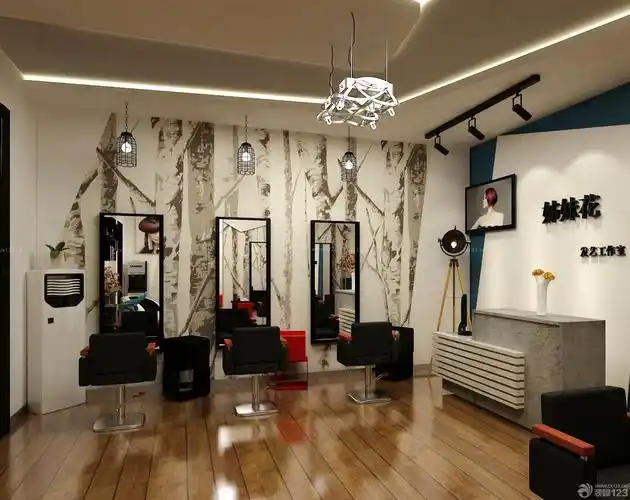 小型美发店室内背景墙设计效果图