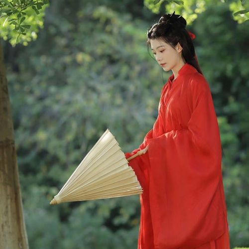 风汉服古装女中国红仙气飘逸古风武侠演出服连衣裙 单件红色大袖衫 xs