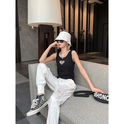 无袖背心女夏外穿宽松显瘦2021春夏新款欧洲站烫钻欧货打底内搭潮