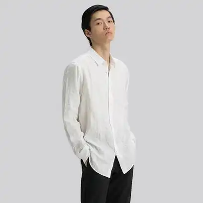 夏日全亚麻透气白色男士长袖衬衫