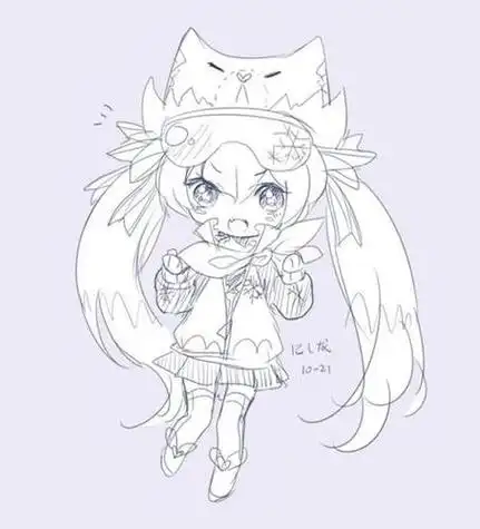 手绘简笔画图片q版简笔画《初音未来》的画法教程q版初音简笔画初音