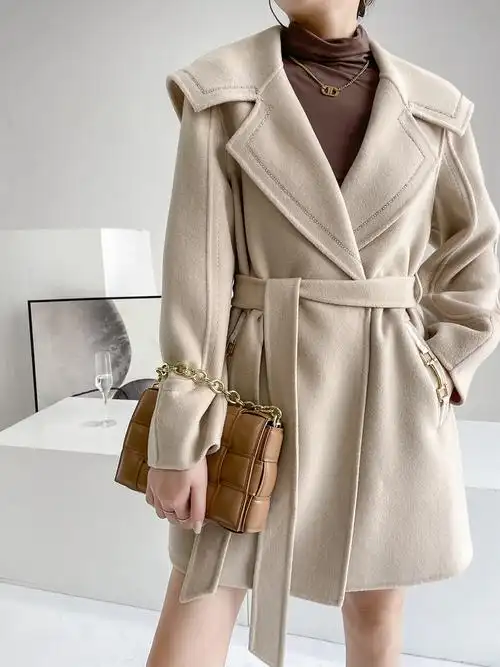 双面羊绒大衣海军领气质外套毛呢