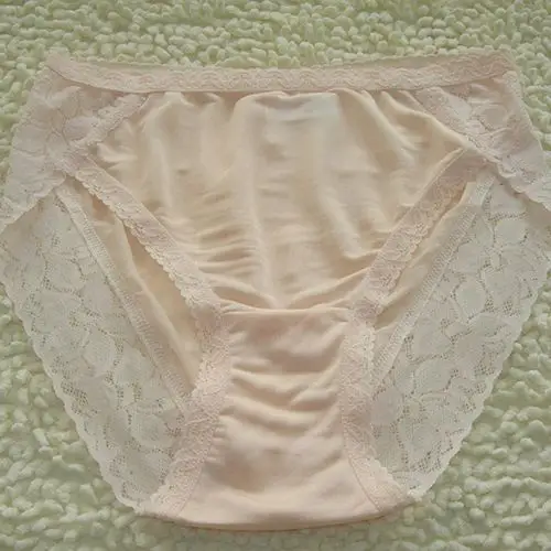 jnl 江南绿 真丝内裤 女性透气中腰 100%桑蚕丝短裤 蕾丝边三角裤