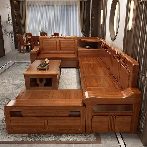 现代新中式胡桃木实木沙发组合客厅小户户型冬夏实木沙发