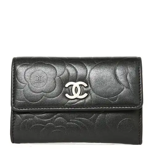 chanel(香奈儿) 黑色山茶花皮质短款零钱包yh